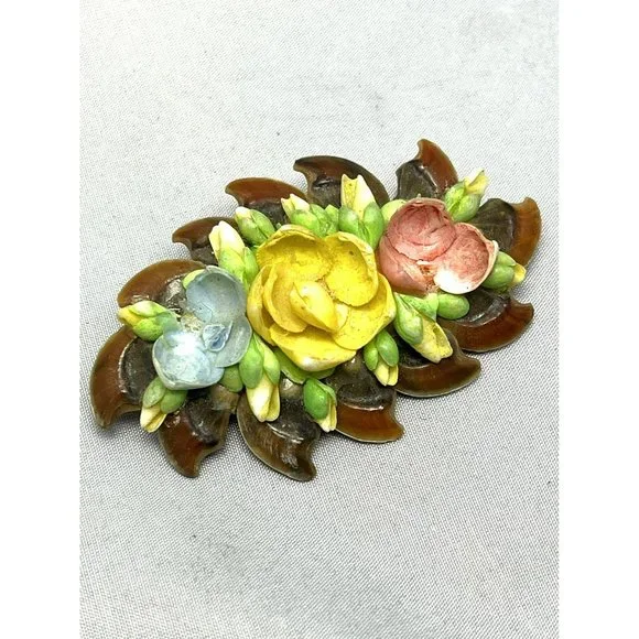 Vintage Celluloid Flower Floral Brooch Pin